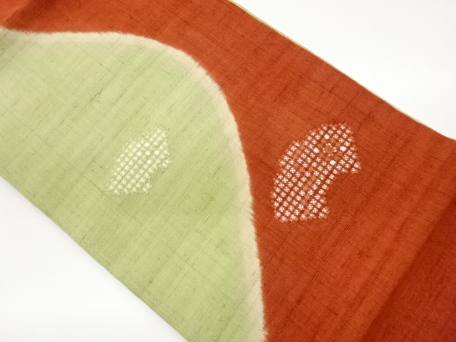 生紬カットワーク曲線に地紙模様名古屋帯